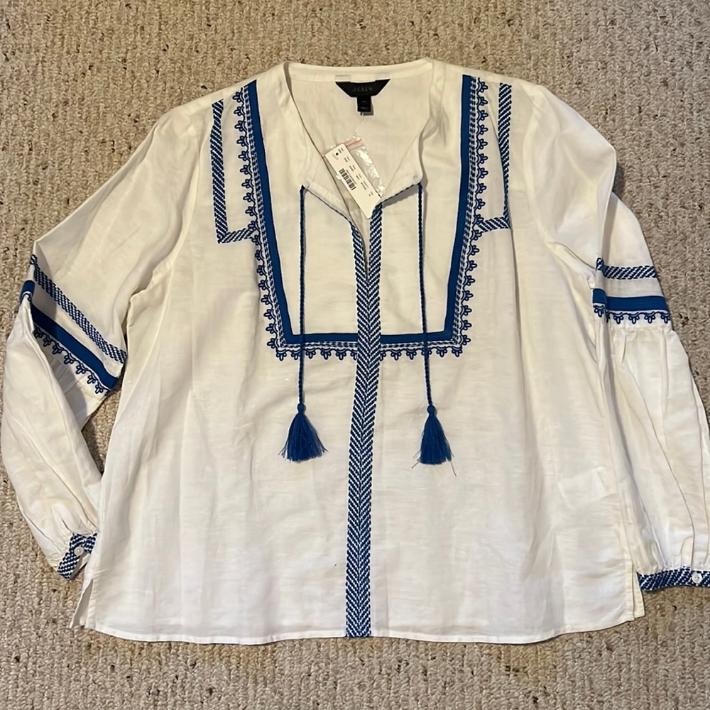 J Crew shirt size 14 . White with blue details . Super cute